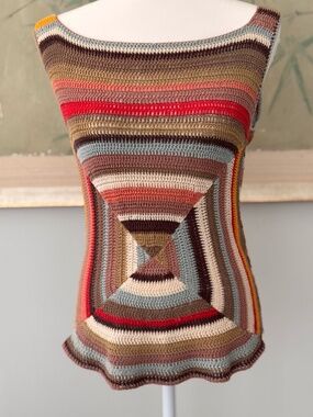 Crocheted Knit Striped Sleevelss Top Rozae Nichols